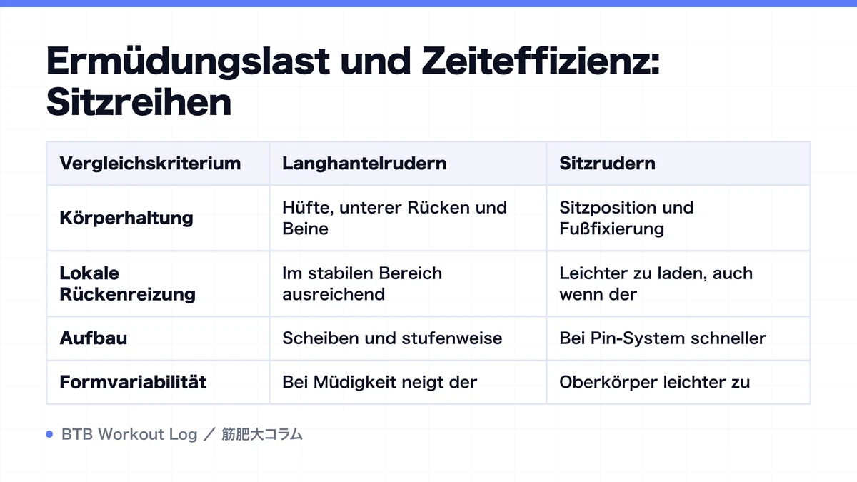 Diagram: Ermüdungslast und Zeiteffizienz: Sitzreihen