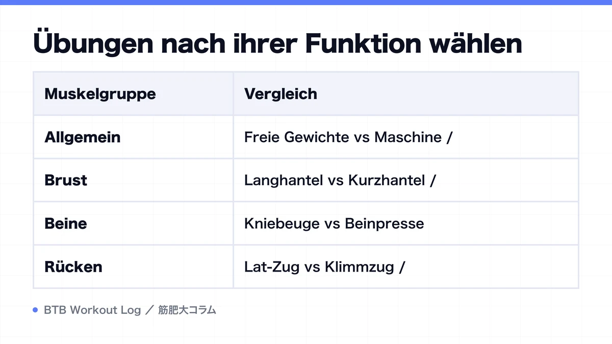 Diagram: Übungen nach ihrer Funktion wählen