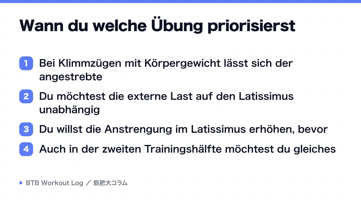 Diagram: Wann du welche Übung priorisierst
