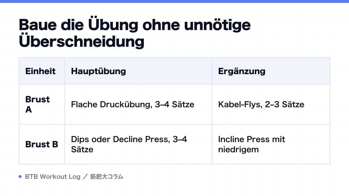 Diagram: Baue die Übung ohne unnötige Überschneidung