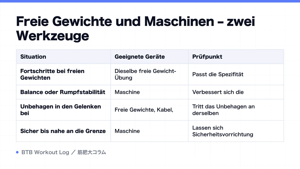 Diagram: Freie Gewichte und Maschinen – zwei Werkzeuge