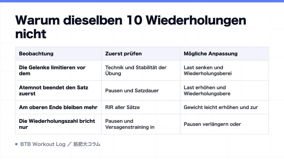 Diagram: Warum dieselben 10 Wiederholungen nicht