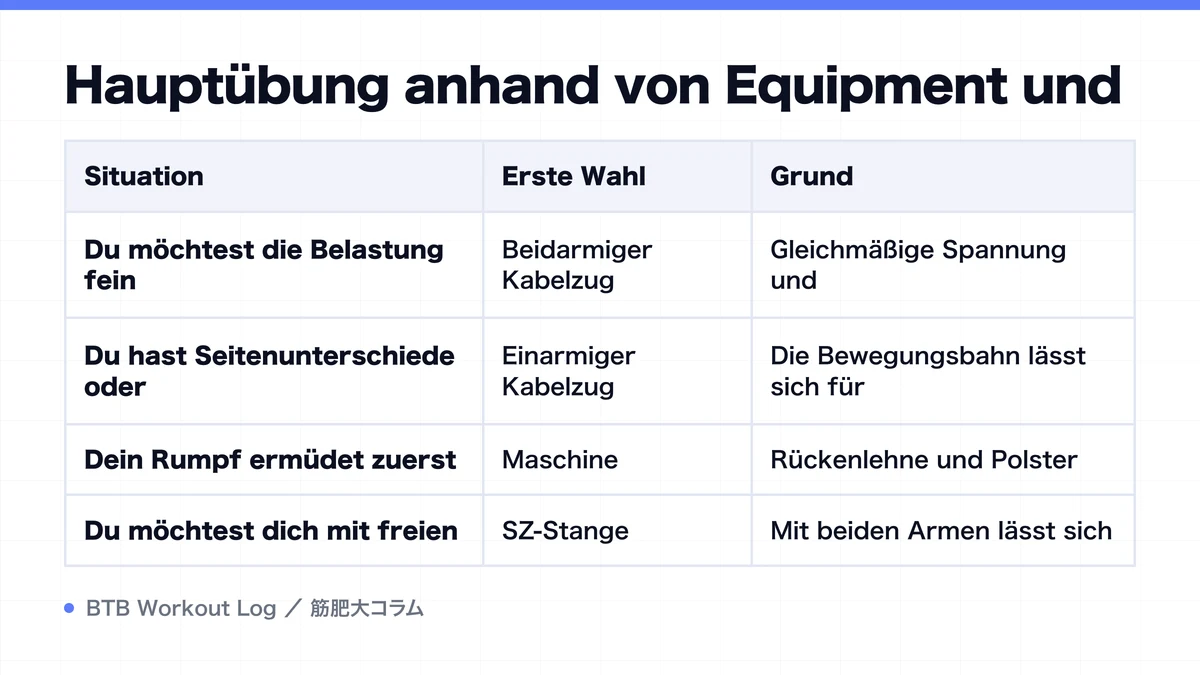 Diagram: Hauptübung anhand von Equipment und