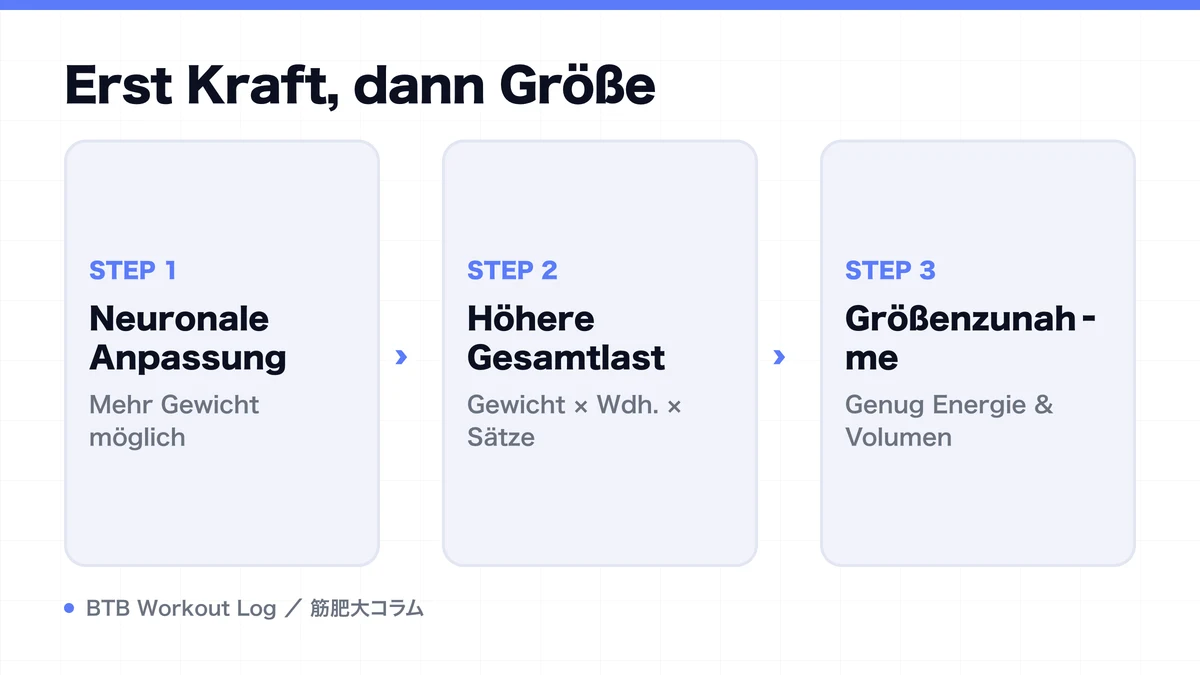 Diagram: Erst Kraft, dann Größe