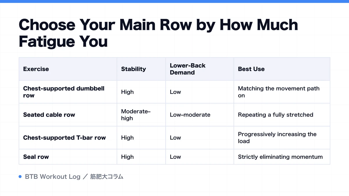 Diagram: Choose Your Main Row by How Much Fatigue You