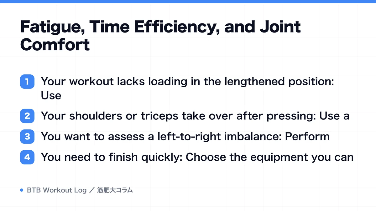 Diagram: Fatigue, Time Efficiency, and Joint Comfort