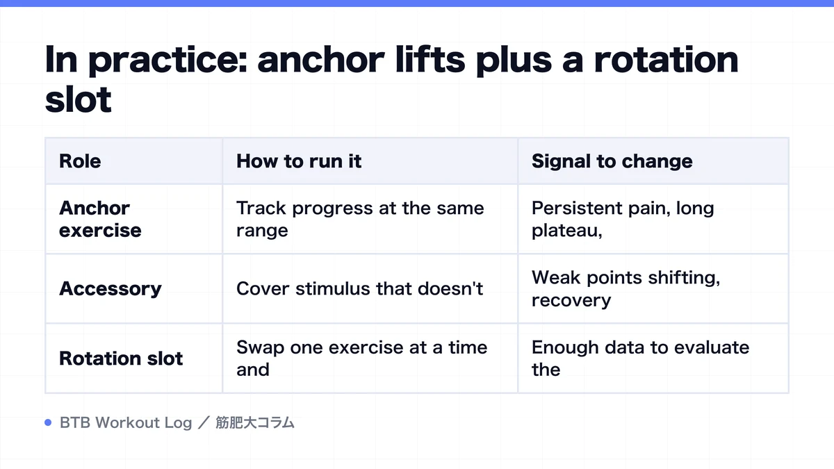 Diagram: In practice: anchor lifts plus a rotation slot