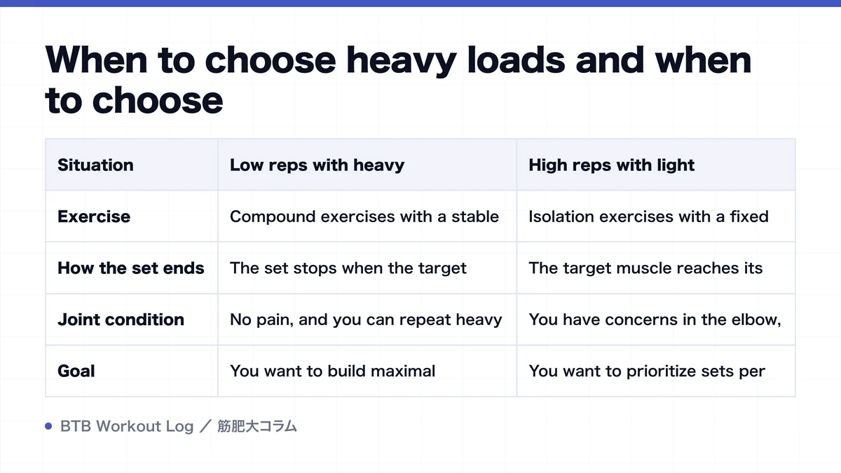 Diagram: When to choose heavy loads and when to choose
