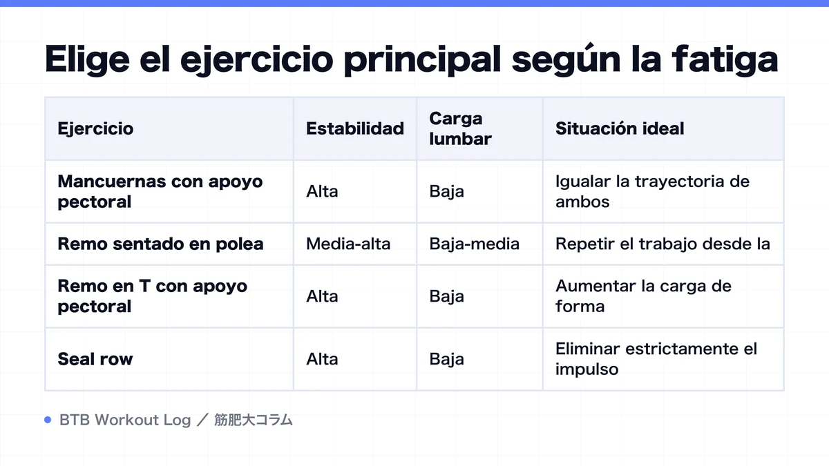 Diagram: Elige el ejercicio principal según la fatiga