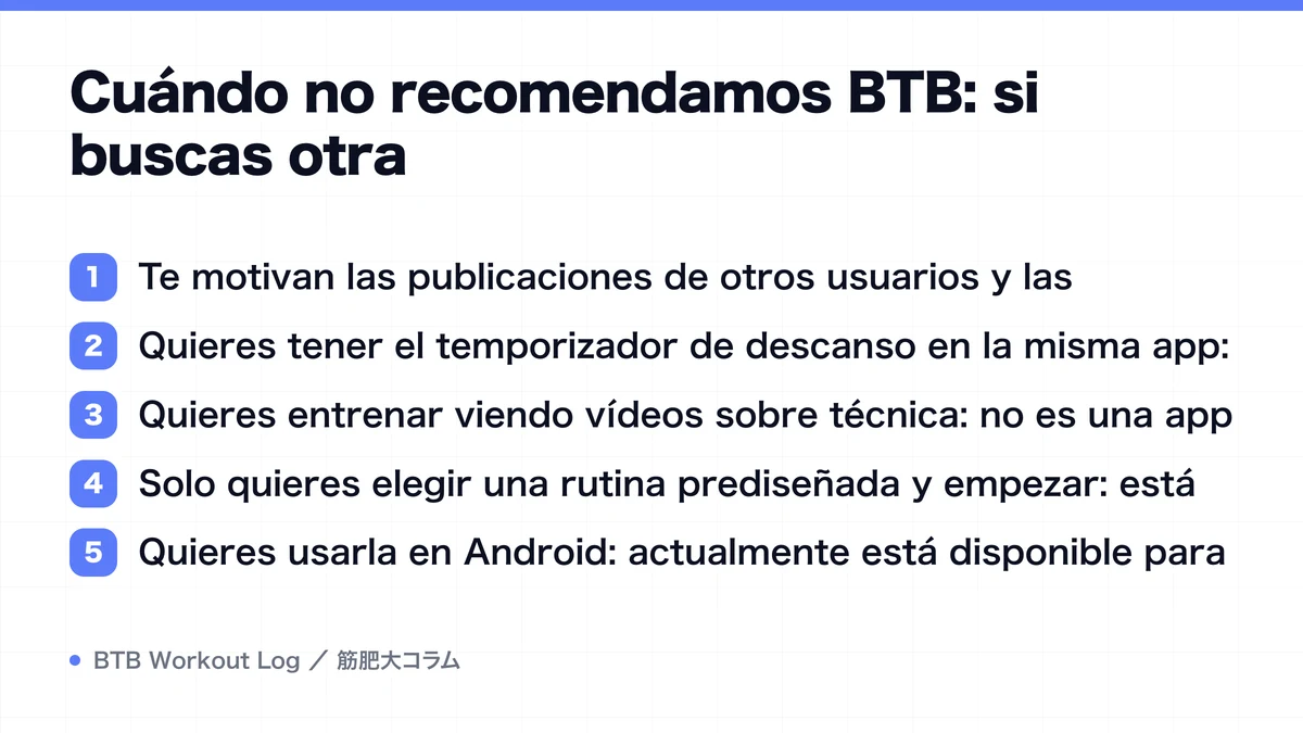 Diagram: Cuándo no recomendamos BTB: si buscas otra