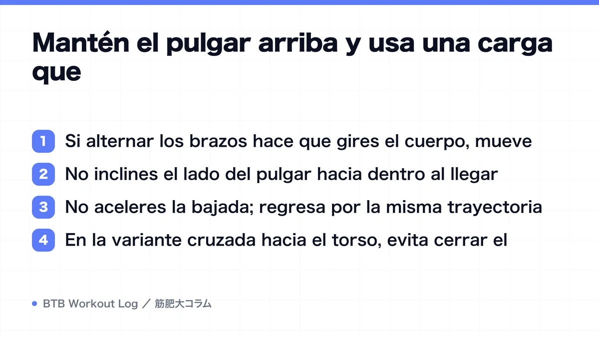 Diagram: Mantén el pulgar arriba y usa una carga que