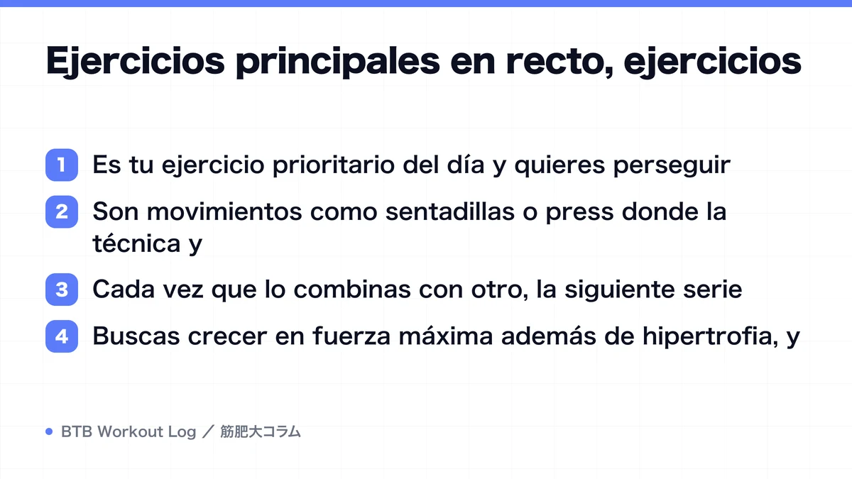 Diagram: Ejercicios principales en recto, ejercicios
