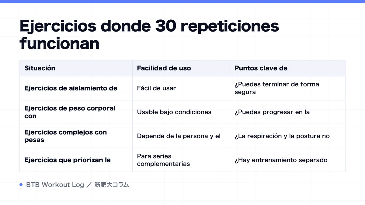 Diagram: Ejercicios donde 30 repeticiones funcionan