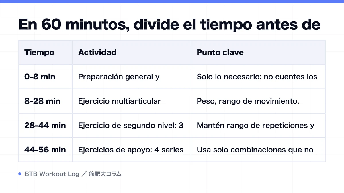 Diagram: En 60 minutos, divide el tiempo antes de