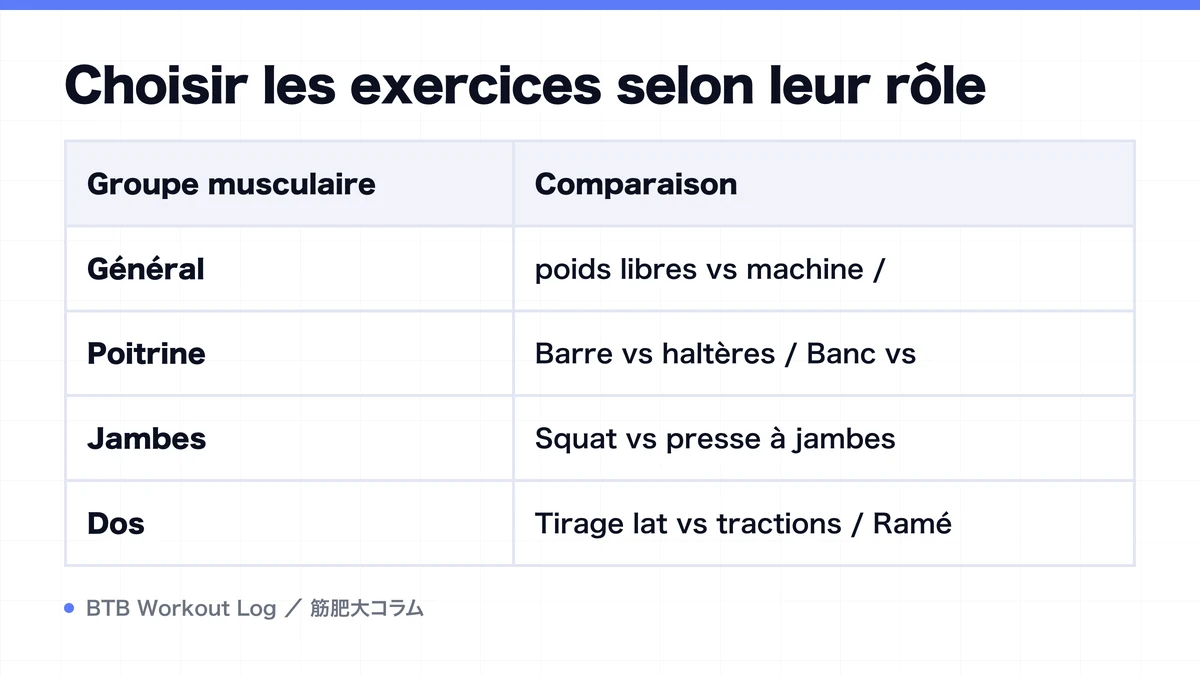 Diagram: Choisir les exercices selon leur rôle