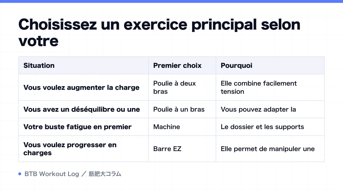 Diagram: Choisissez un exercice principal selon votre