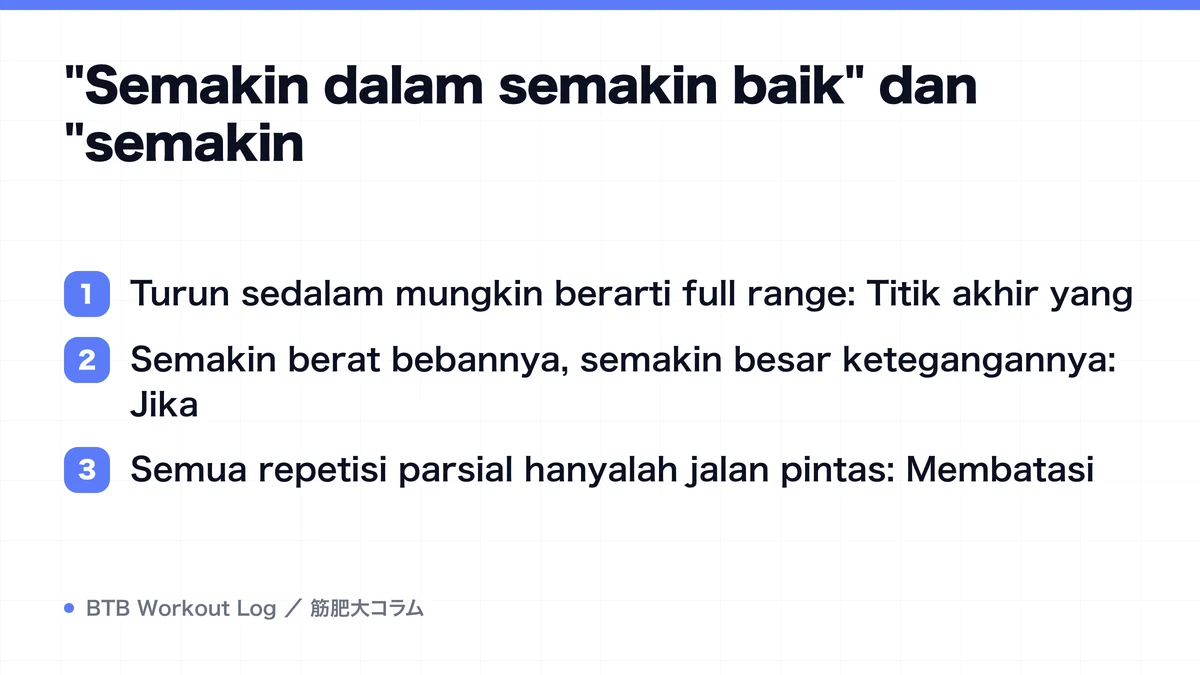 Diagram: "Semakin dalam semakin baik" dan "semakin