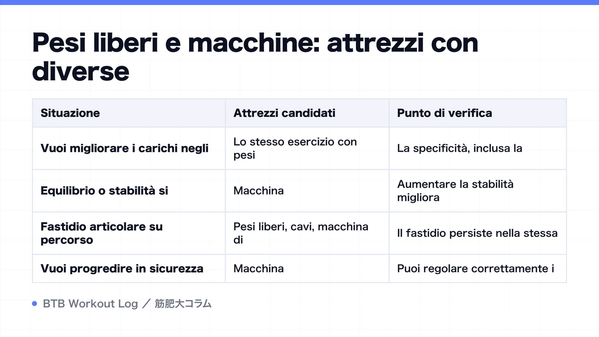 Diagram: Pesi liberi e macchine: attrezzi con diverse