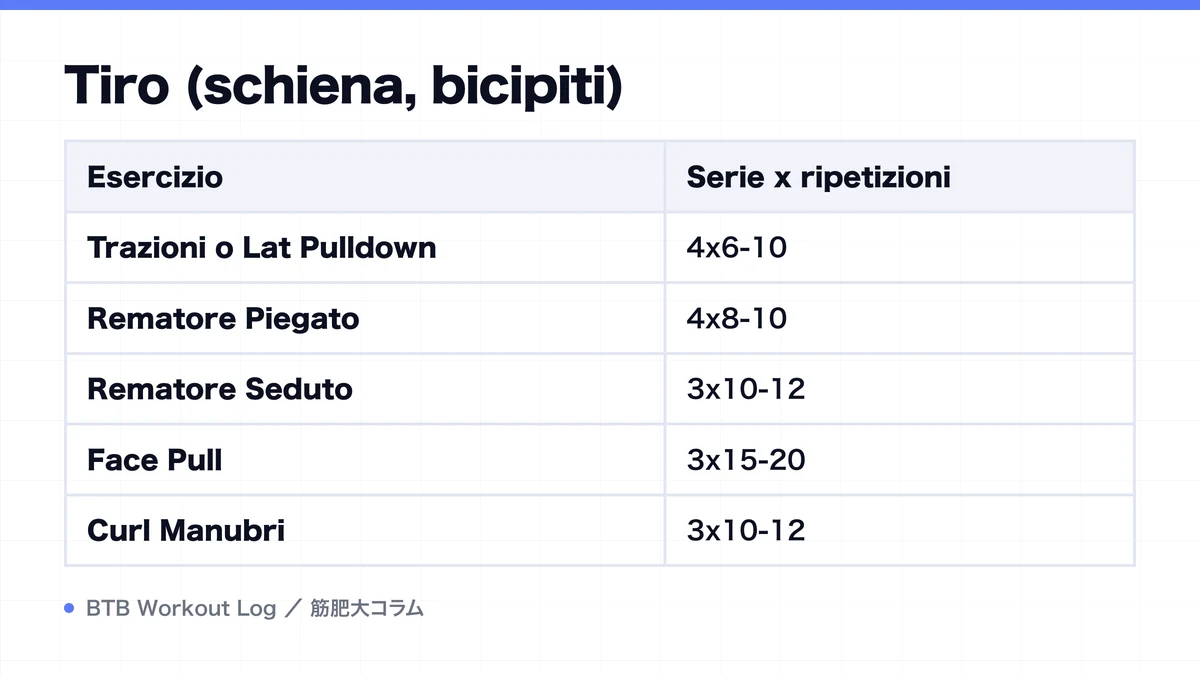 Diagram: Tiro (schiena, bicipiti)