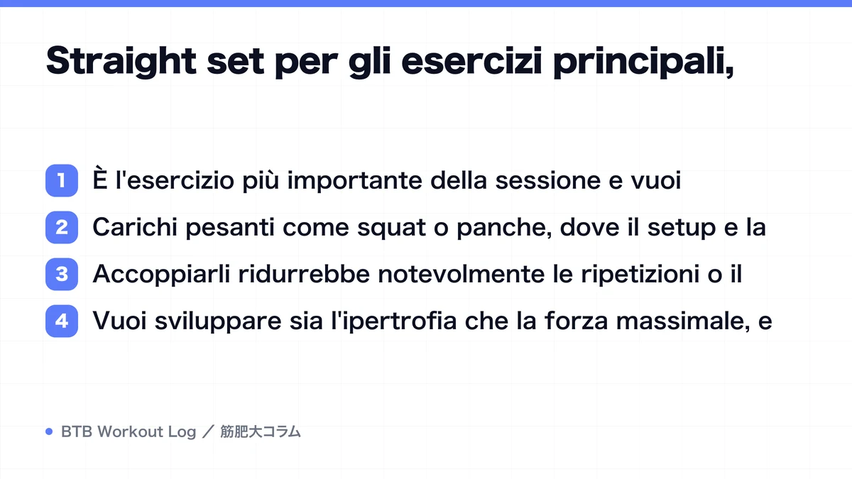 Diagram: Straight set per gli esercizi principali,