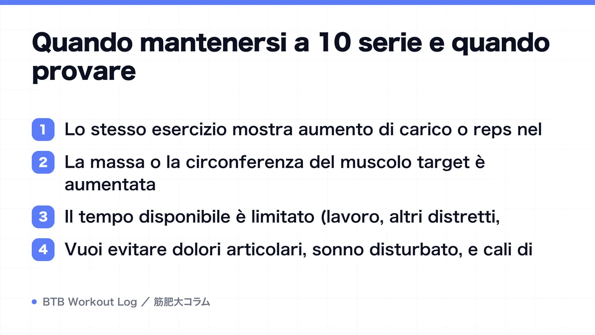Diagram: Quando mantenersi a 10 serie e quando provare