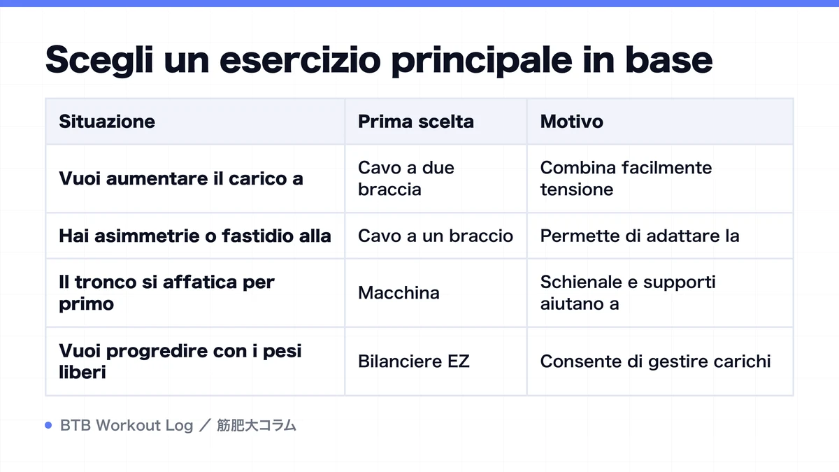 Diagram: Scegli un esercizio principale in base