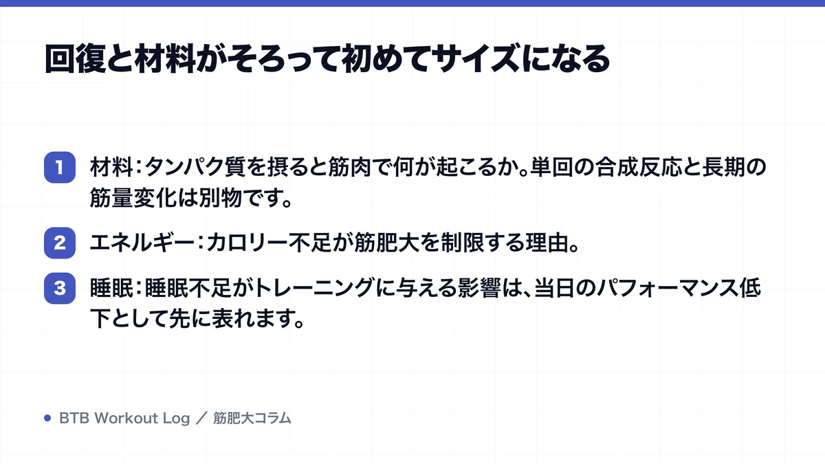 回復と材料がそろって初めてサイズになるを示す図解