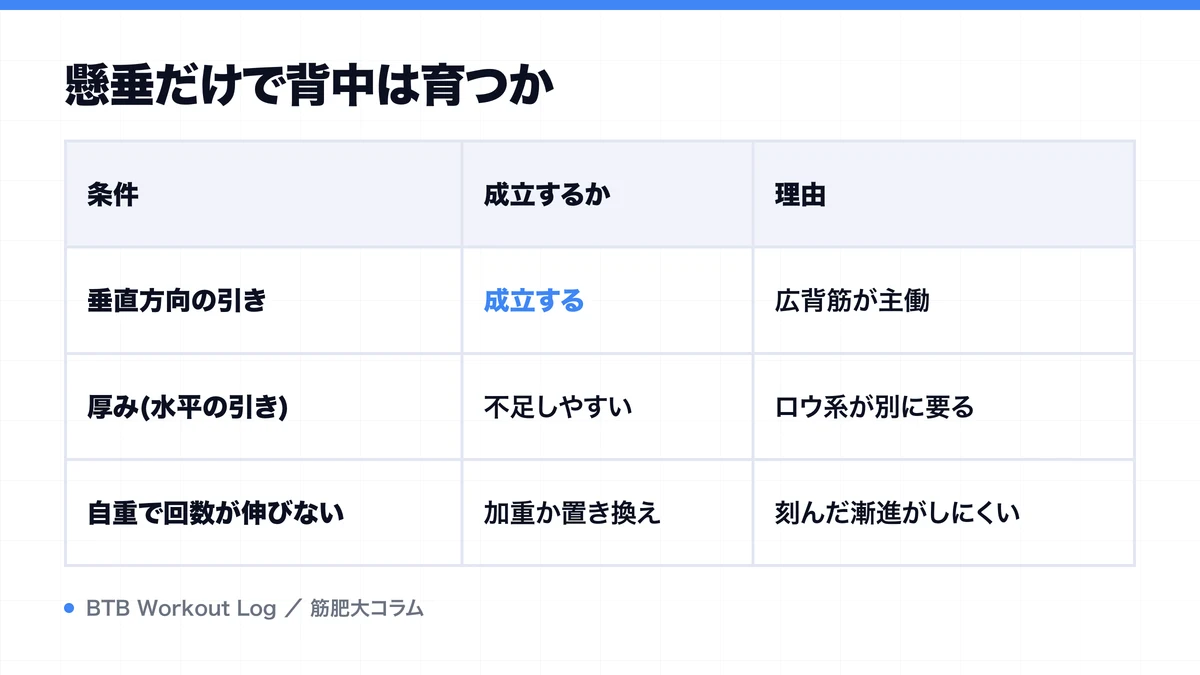懸垂だけで背中は育つかを示す図解