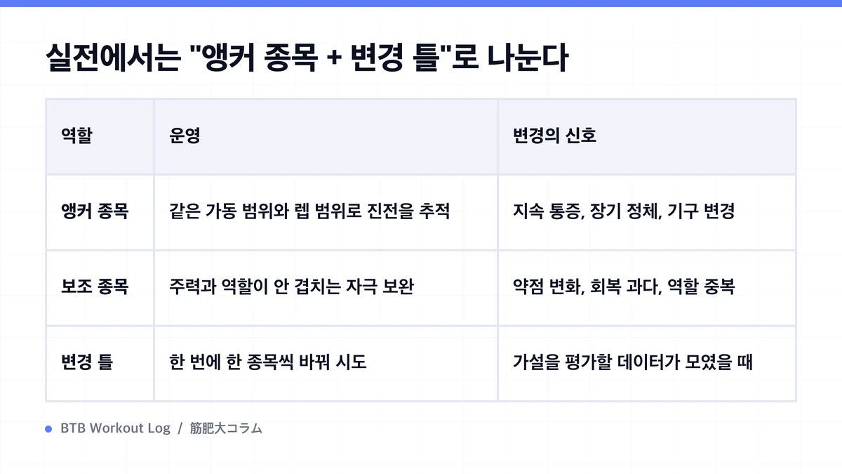 Diagram: 실전에서는 "앵커 종목 + 변경 틀"로 나눈다