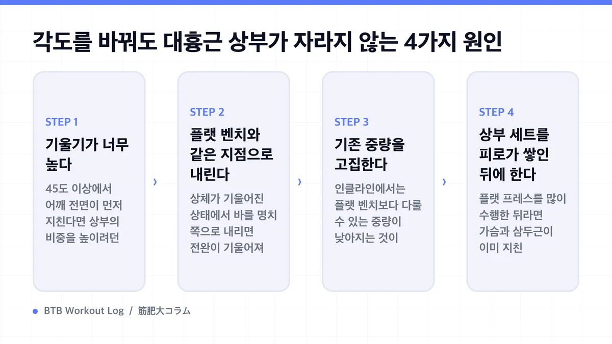 Diagram: 각도를 바꿔도 대흉근 상부가 자라지 않는 4가지 원인