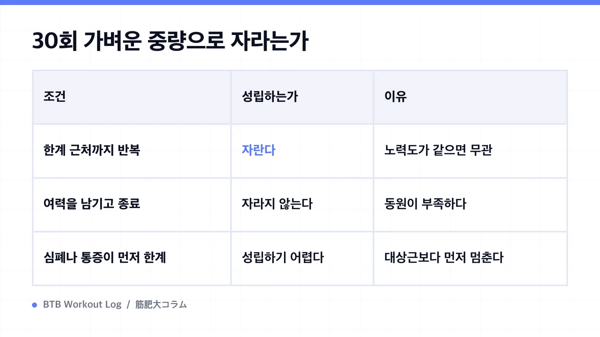 Diagram: 30회 가벼운 중량으로 자라는가