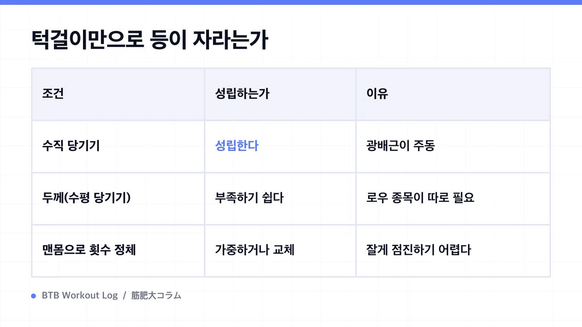 Diagram: 턱걸이만으로 등이 자라는가
