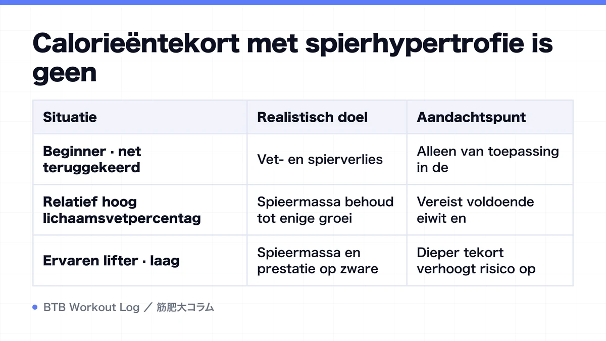 Diagram: Calorieëntekort met spierhypertrofie is geen