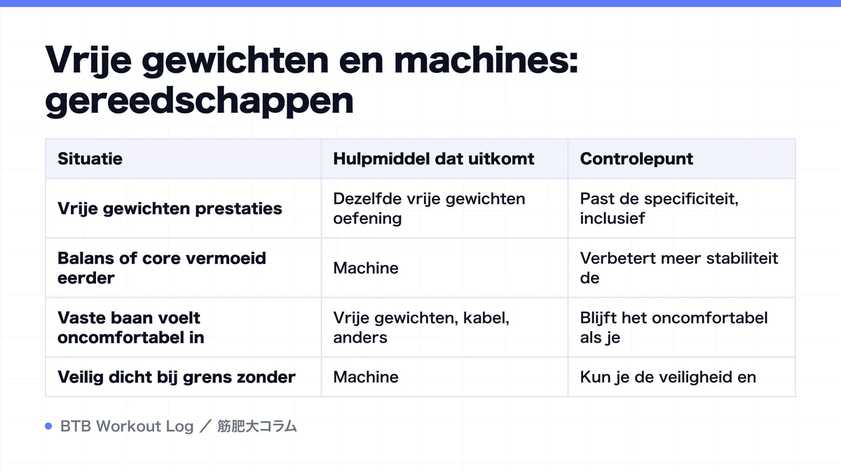 Diagram: Vrije gewichten en machines: gereedschappen
