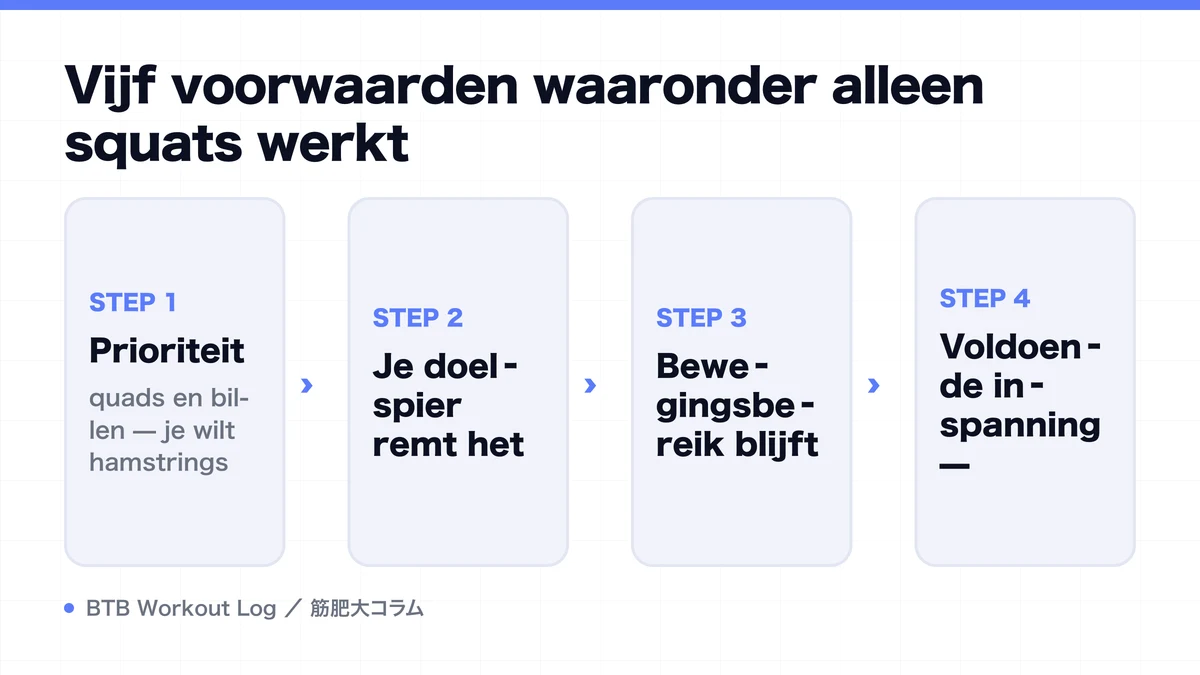 Diagram: Vijf voorwaarden waaronder alleen squats werkt