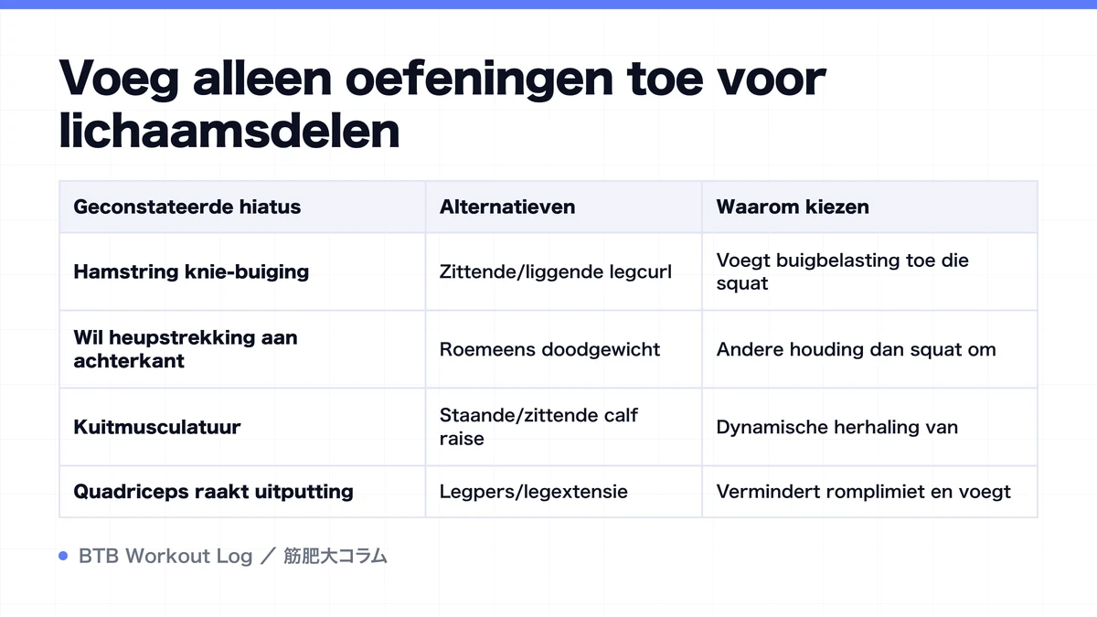 Diagram: Voeg alleen oefeningen toe voor lichaamsdelen