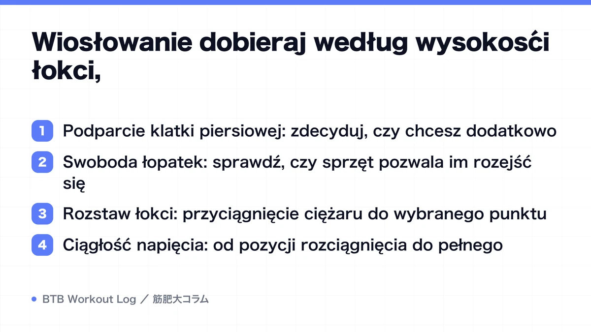 Diagram: Wiosłowanie dobieraj według wysokości łokci,