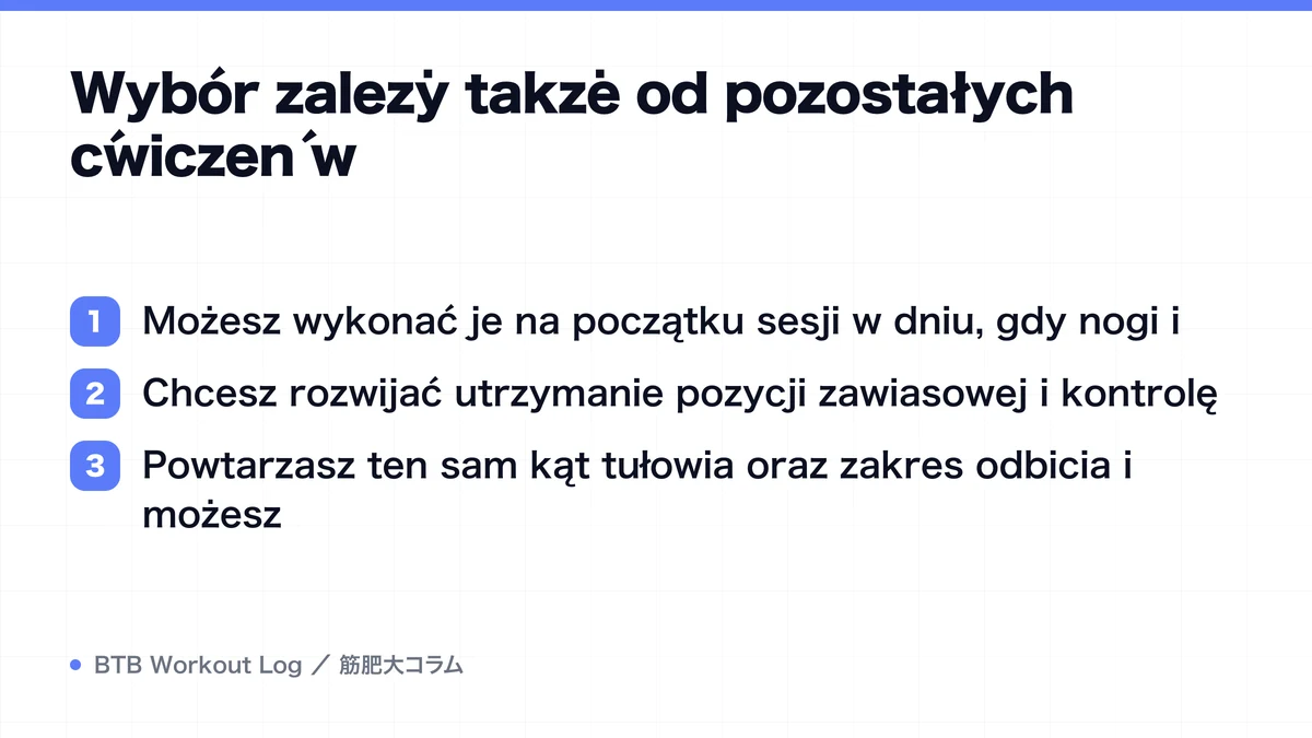 Diagram: Wybór zależy także od pozostałych ćwiczeń w