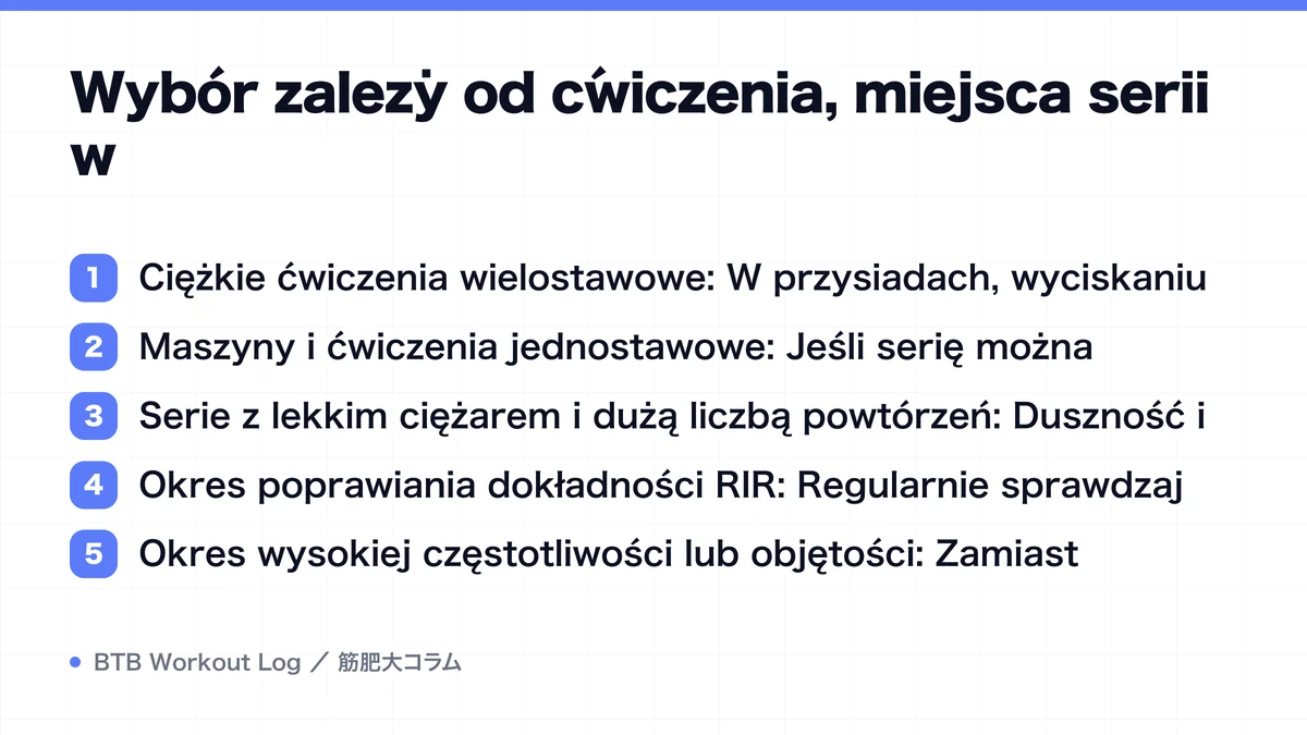 Diagram: Wybór zależy od ćwiczenia, miejsca serii w