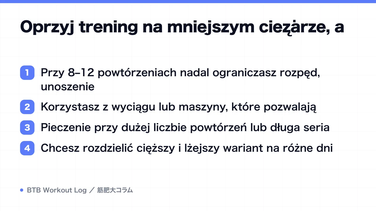 Diagram: Oprzyj trening na mniejszym ciężarze, a
