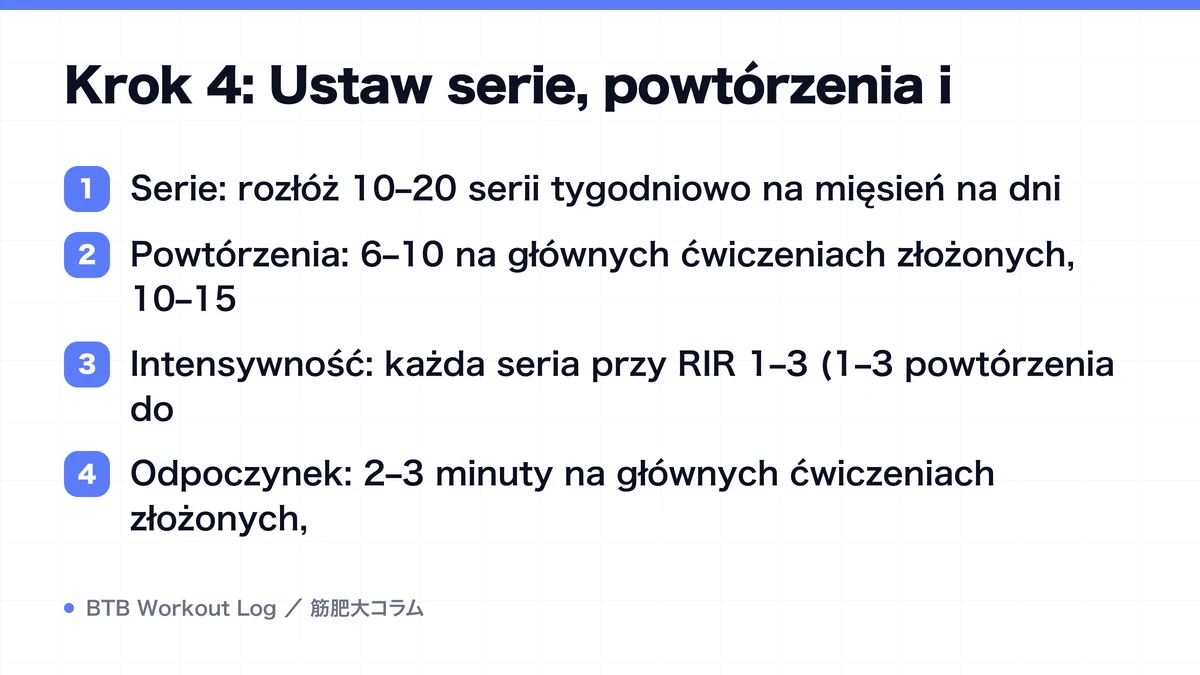 Diagram: Krok 4: Ustaw serie, powtórzenia i