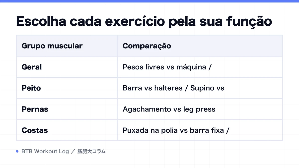 Diagram: Escolha cada exercício pela sua função