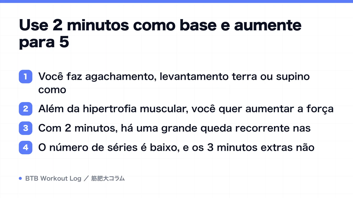 Diagram: Use 2 minutos como base e aumente para 5