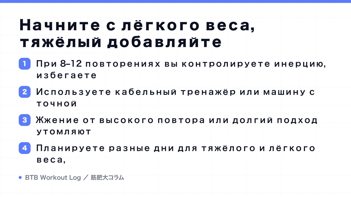 Diagram: Начните с лёгкого веса, тяжёлый добавляйте