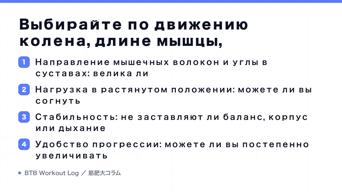 Diagram: Выбирайте по движению колена, длине мышцы,
