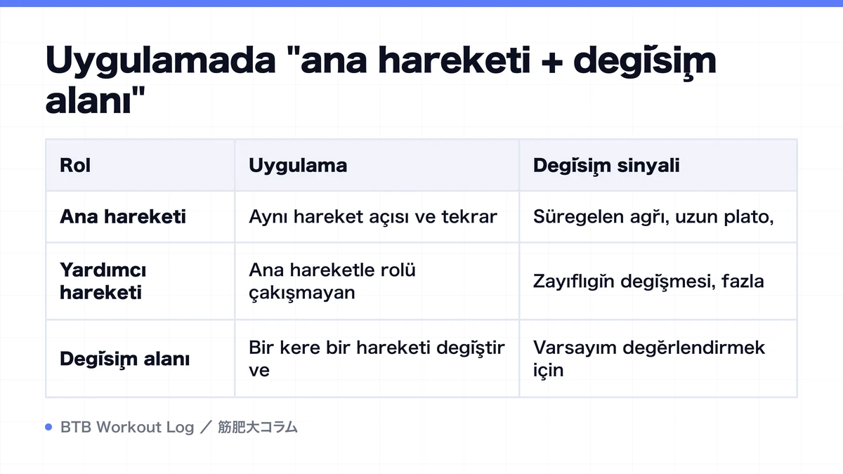 Diagram: Uygulamada "ana hareketi + değişim alanı"