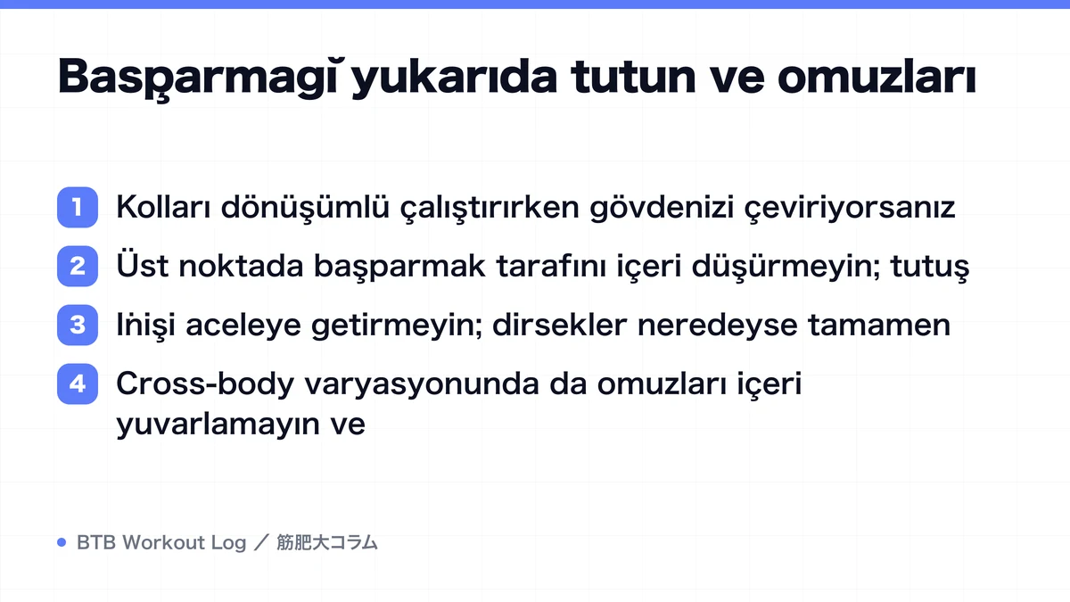 Diagram: Başparmağı yukarıda tutun ve omuzları