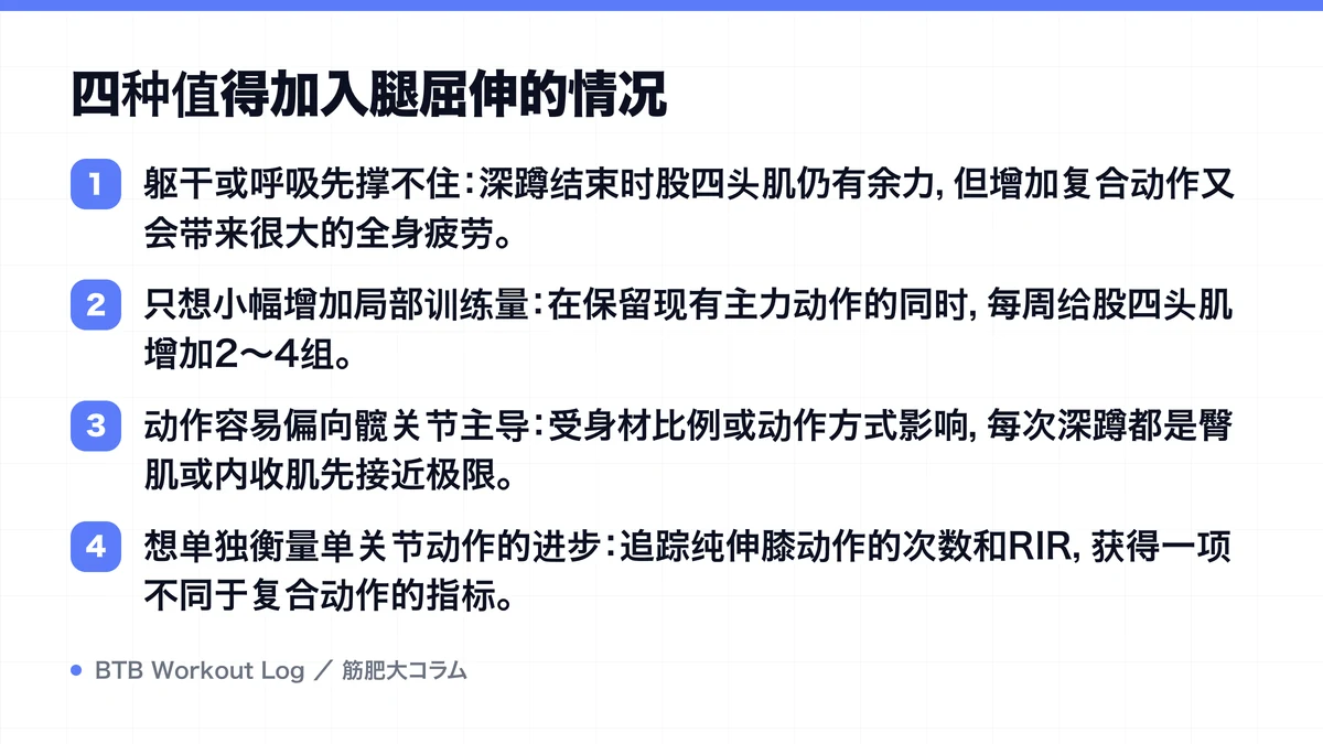 Diagram: 四种值得加入腿屈伸的情况