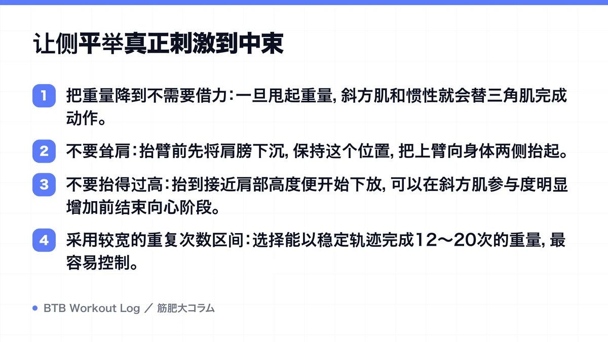 Diagram: 让侧平举真正刺激到中束