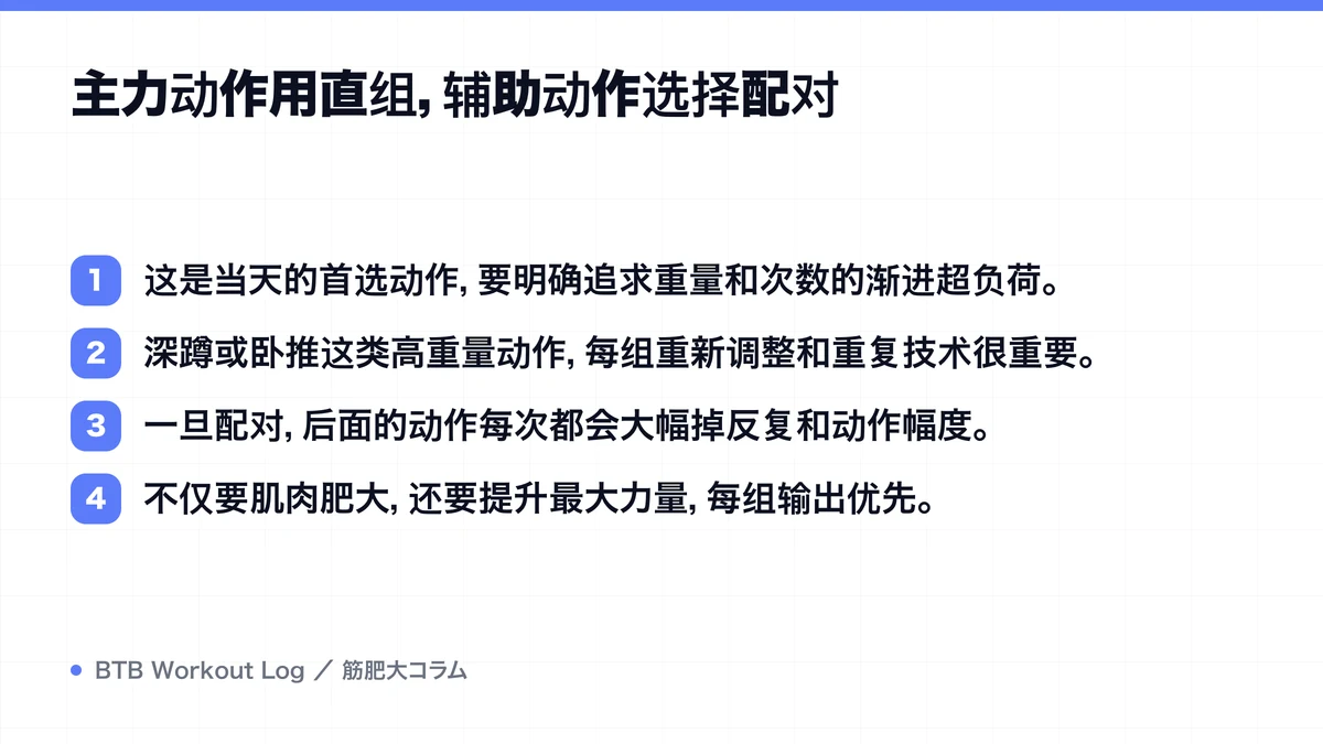 Diagram: 主力动作用直组，辅助动作选择配对